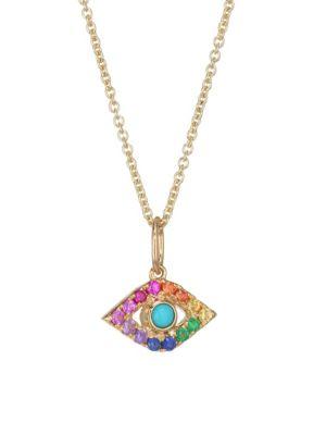 Sydney Evan Turquoise & Rainbow Sapphire Evil Eye Pendant Necklace