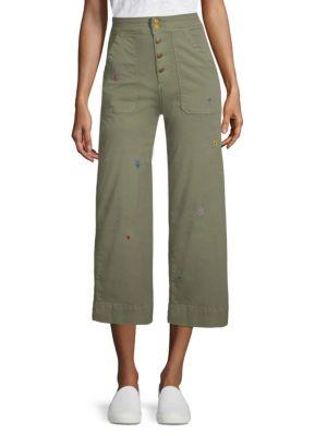Sundry Embroidered Button-front Pants