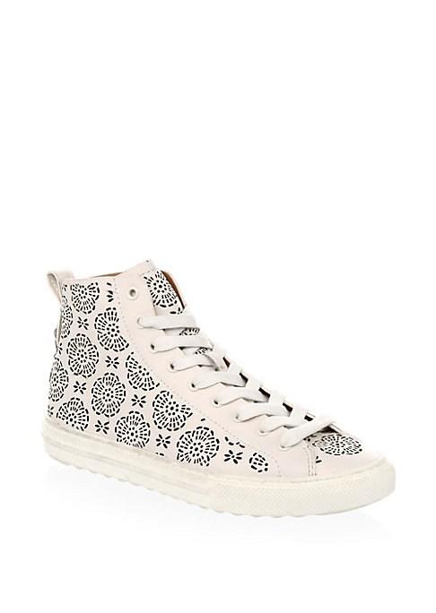 Coach Floral Cutout Leather Hi-top Sneakers