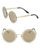 Dolce & Gabbana 56mm Floral-trim Mirrored Round Sunglasses