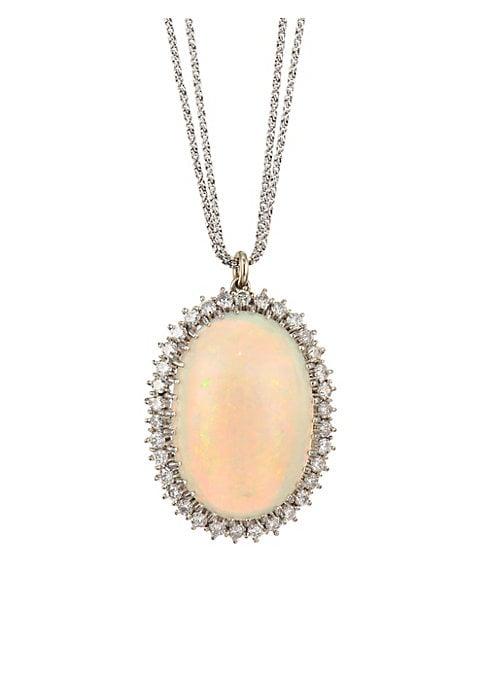 Renee Lewis 18k White Gold, Diamond & Opal Pendant Necklace