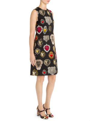Dolce & Gabbana Brocade Heart Print Sleeveless Dress