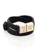 Valentino Two-stud Leather Wrap Bracelet