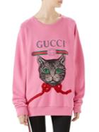 Gucci Long Sleeve Jersey Logo Cat Patch Sweatshirt