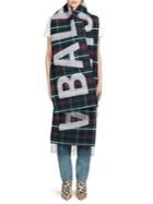 Balenciaga Wool Flannel Plaid Logo Scarf