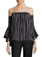 Milly Ines Striped Off-the-shoulder Bell Sleeves Top