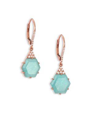 Meira T Blue Amazonite, Diamond & 14k Rose Gold Hexagon Drop Earrings