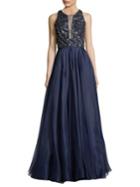 Carmen Marc Valvo Sequin Leather Embellished Gown
