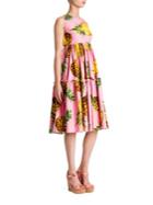 Dolce & Gabbana Cotton Poplin Pineapple Print Tier Dress
