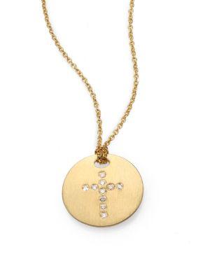 Roberto Coin Tiny Treasures Diamond & 18k Yellow Gold Cross Disc Pendant Necklace
