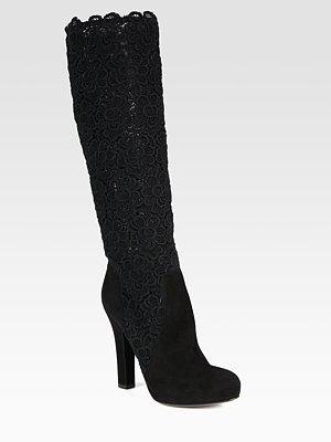 Lace And Suede Knee-high Boots