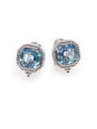 Judith Ripka Estate Blue Topaz & Sterling Silver Square Earrings