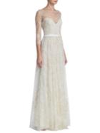 Marchesa Notte Glitter Tulle Floor-length Gown