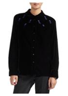 Maje Floral-embroidered Velvet Button-down Shirt