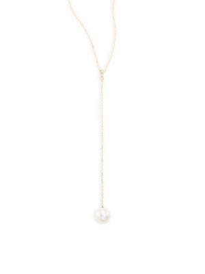 Mizuki Diamond & 8mm White Pearl Y Necklace