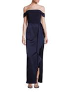Laundry By Shelli Segal Platinum Off-the-shoulder Satin Gown