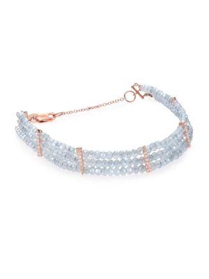 Meira T Mystic Quartz, Diamond & 14k Rose Gold Three-row Beaded Bracelet