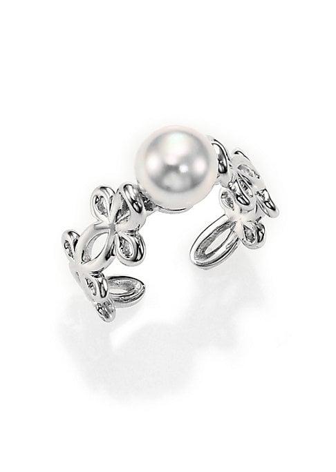 Majorica 8mm White Pearl & Sterling Silver Floral Ring