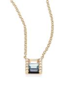Ef Collection Brick Fade Diamond, Blue Sapphire & 14k Yellow Gold Pendant Necklace