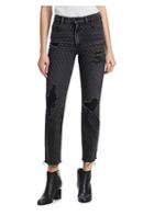 T By Alexander Wang Cropped Straight Distressed Hem Jeans