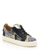 Giuseppe Zanotti Snake-embossed Leather Low-top Zip Sneakers