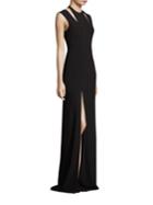 Halston Heritage Cold Shoulder Crepe Evening Gown