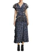 Rebecca Taylor Mixed Floral-print Silk Maxi Dress