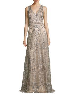 David Meister Embroidered Evening Gown