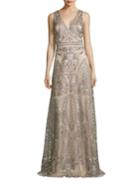 David Meister Embroidered Evening Gown