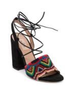 Valentino Native Embroidered Suede Lace-up Ankle-wrap Sandals