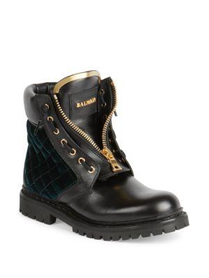 Balmain Taiga Leather & Velvet Boots