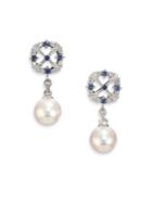 Mikimoto Cherish 7mm White Cultured Akoya Pearl, Diamond, Sapphire & 18k White Gold Drop Earrings