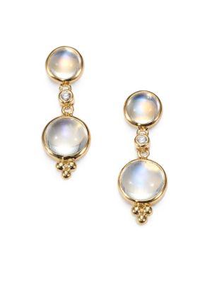 Temple St. Clair Royal Blue Moonstone, Diamond & 18k Yellow Gold Double-drop Earrings