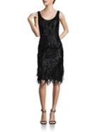 David Meister Embroidered Feathered Shift Dress