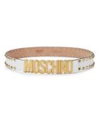 Moschino White Studded Logo Belt