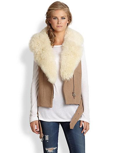 Rebecca Taylor Stretch-wool & Shearling Moto Vest