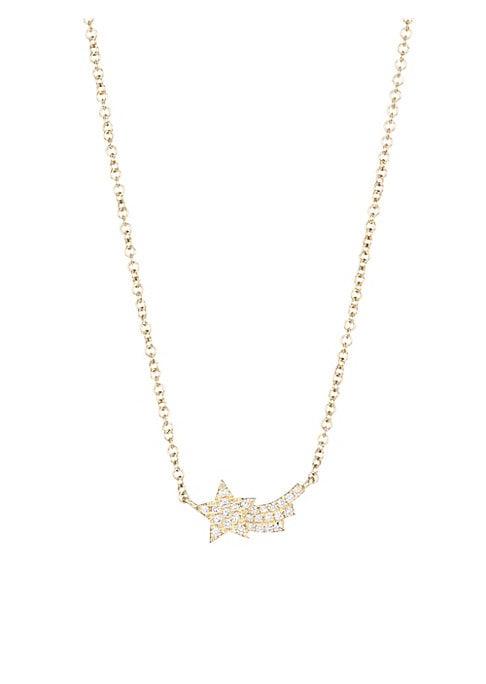 Ef Collection 14k Yellow Gold & Diamond Shooting Star Pendant Necklace