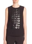 Piazza Sempione Leather & Bead Embroidered Sleeveless Top