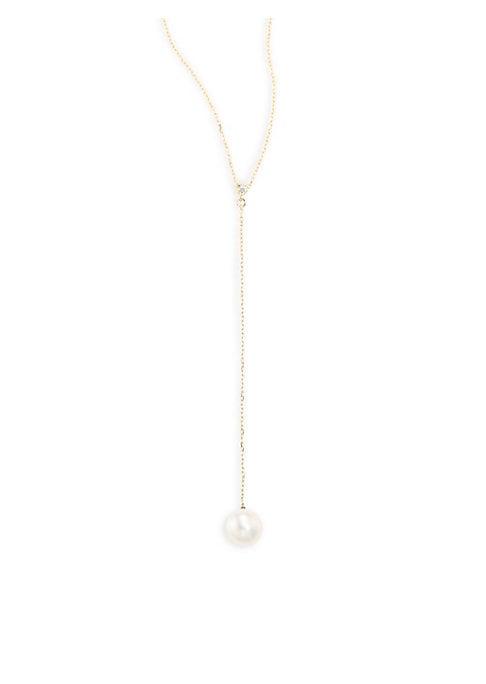 Mizuki 14k Yellow Gold Diamond & 8mm White Pearl Y Necklace