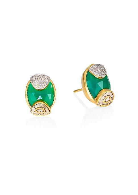 Shana Gulati 18k Goldplate Diamonds & Green Onyx Stud Earrings
