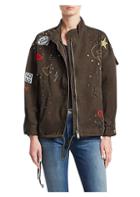 Scripted Embellished Cotton Twill Military Jacket
