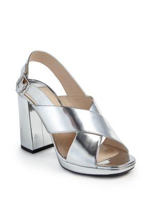 Prada Metallic Leather Crisscross Block-heel Sandals