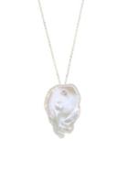 Mizuki Sea Of Beauty 16mm Flat White Freshwater Pearl, Diamond & 14k Yellow Gold Single Petal Necklace