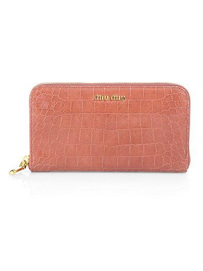 Miu Miu St. Coco Lux Crocodile Embossed Leather Zip-around Wallet