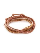 Chan Luu Tri-tone Beaded Leather Multi-row Wrap Bracelet