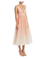 Marchesa Notte V-neck Ombre Pleated Gown