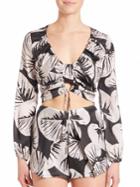 Kendall + Kylie St. Tropez Printed Ruched Silk Top