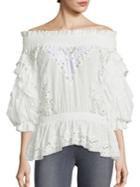 Faith Connexion Ruffled Off-the-shoulder Smocked Top