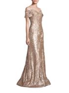 Rene Ruiz Off-the-shoulder Sequin Lace Applique Gown