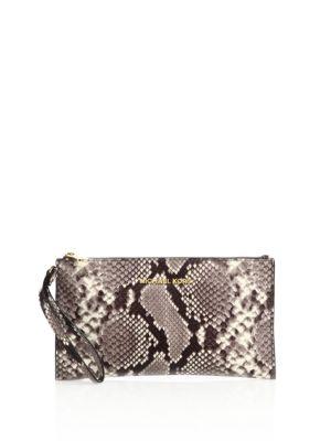 Michael Michael Kors Bedford Large Snake-embossed Leather Zip Clutch